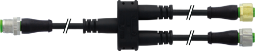 T-coupler M12 M 0° / 2x M12 F 0° with cable