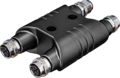 H-Coupler M12 Power male L-cod. / 3x female L-cod.