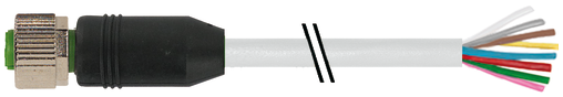 M12 female 0° A-cod. with cable