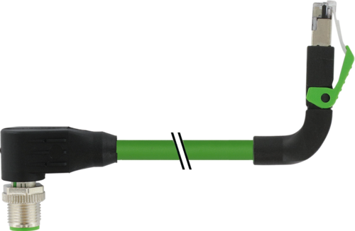 M12 male 90° D-cod./ RJ45 90° up shielded