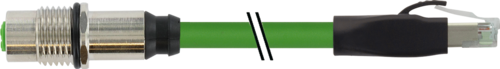M12 fem. recept. D-cod. rear/RJ45 male 0° shielded