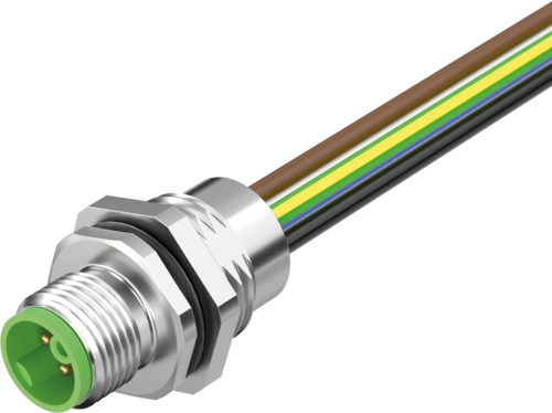 M12 Power male recept. K-cod. front incl. nut