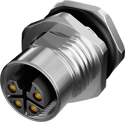 M12 female recept. 0° L-cod. rear