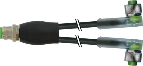 Y-Distributor M12 male/M12 female 90°A-cod LED V4A