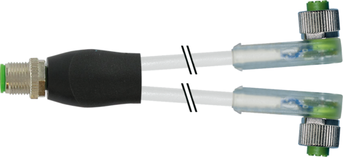 Y-Distributor M12 male/M12 female 90°A-cod LED V4A