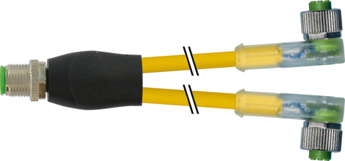 Y-Distributor M12 male / M12 female 90° A-cod. LED
