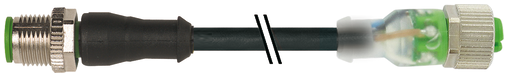M12 male 0° / M12 female 0° A-cod. LED