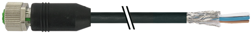 M12 female 0° A-cod. with cable shielded