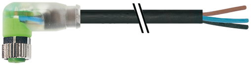 M8 female 90° A-cod. with cable LED