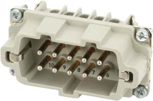 B10 male 10-pole, screw t., 500 V, 16 A