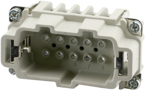 B10 male 10-pole, crimp t., 500 V, 16 A