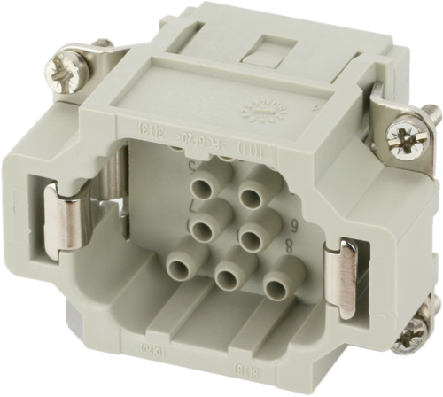 B6 male 10-pole, crimp t., 500 V, 16 A