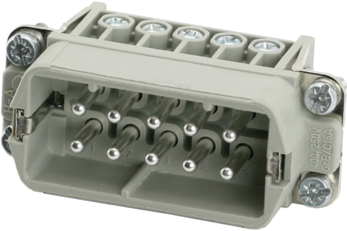 A10 male 10-pole, screw t., 250 V, 16 A