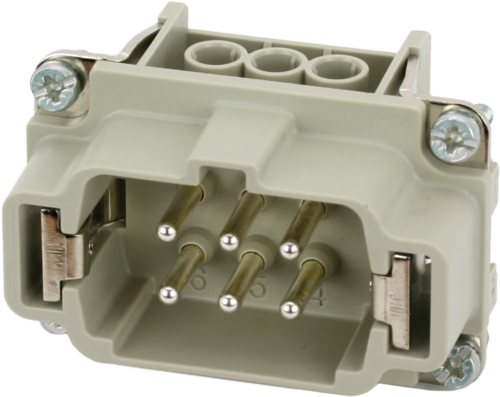 B6 male 6-pole, screw t., 500 V, 16 A