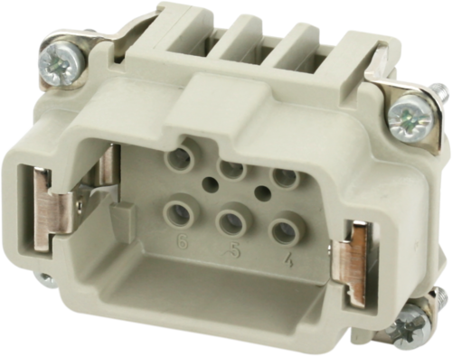 B6 male 6-pole, crimp t., 500 V, 16 A