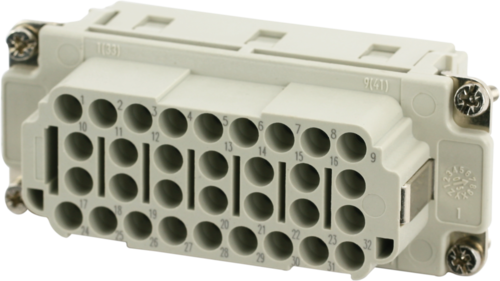 B16 female 32-pole, crimp t., 500 V, 16 A