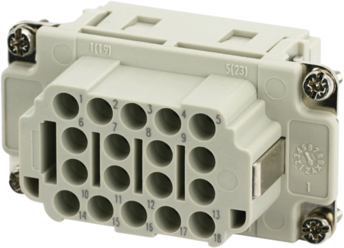 B10 female 18-pole, crimp t., 500 V, 16 A