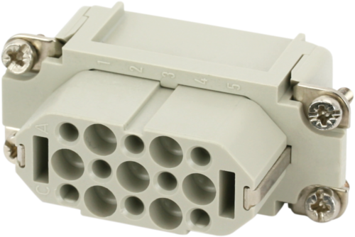 A10 female 15-pole, crimp t., 250 V, 10 A
