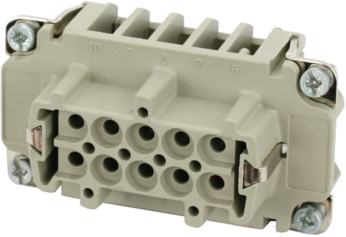 B10 female 10-pole, crimp t., 500 V, 16 A