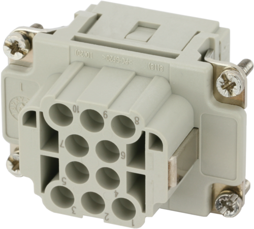 B6 female 10-pole, crimp t., 500 V, 16 A