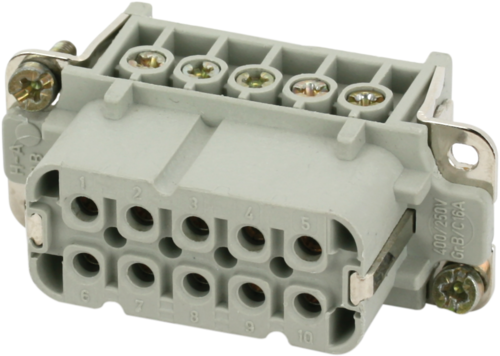 A10 female 10-pole, screw t., 250 V, 16 A