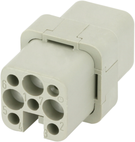 A3 female 7-pole, crimp t., 250 V, 16 A
