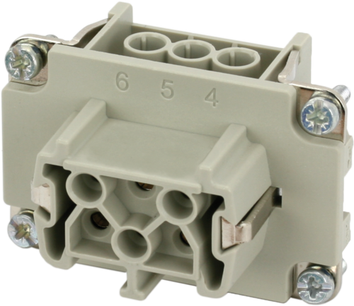 B6 female 6-pole, screw t., 500 V, 16 A