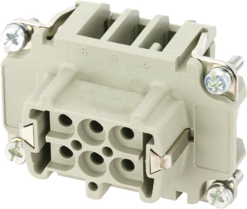 B6 female 6-pole, crimp t., 500 V, 16 A