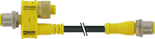 T-Coupler M12 male/ M12 male w.cable+female A-cod.