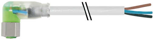 M8 female 90° A-cod. with cable LED F&B