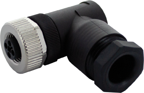 M12 Power female 90° T-cod. screw terminal