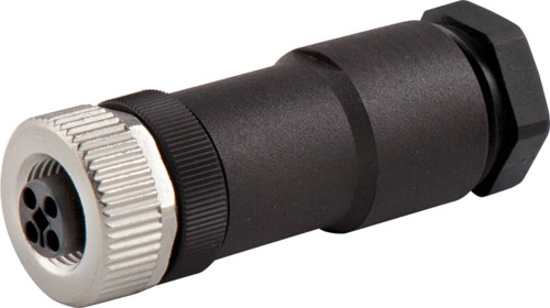 M12 Power female 0° T-cod. screw terminal