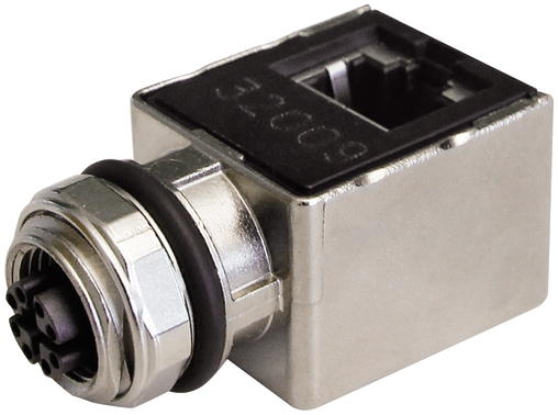 Adaptor M12 female 0° X-cod. / RJ45 90°