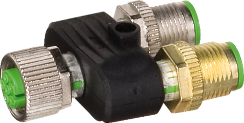 T-Coupler M12 female/ 2x M12 male A-cod. shielded