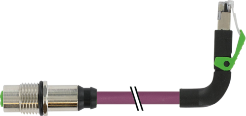 M12 fem. recept. D-cod. rear / RJ45 male 90° up