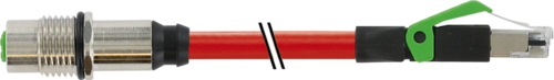 M12 fem. recept. D-cod. rear/RJ45 male 0° shielded