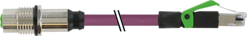 M12 fem. recept. D-cod. rear/RJ45 male 0° shielded