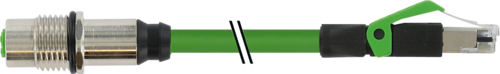 M12 fem. recept. D-cod. rear/RJ45 male 0° shielded