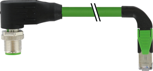 M12 male 90° D-cod. / RJ45 90° right shielded