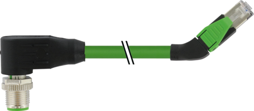 M12 male 90° D-cod. / RJ45 45° left shielded