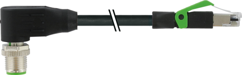 M12 male 90° D-cod. / RJ45 0° shielded