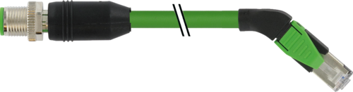 M12 male 0° D-cod. / RJ45 45° right shielded