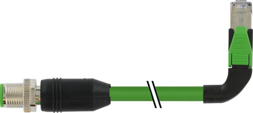 M12 male 0° D-cod. / RJ45 90° left shielded