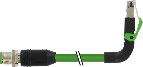 M12 male 0° D-cod. / RJ45 90° up shielded