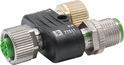 T-Coupler M12 female / M12 male + female B-cod.