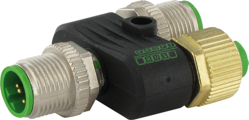 T-Coupler M12 male / M12 male + female B-cod.