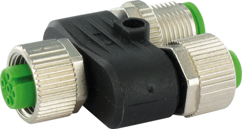 T-Coupler M12 female/ M12 female + M12 male A-cod.