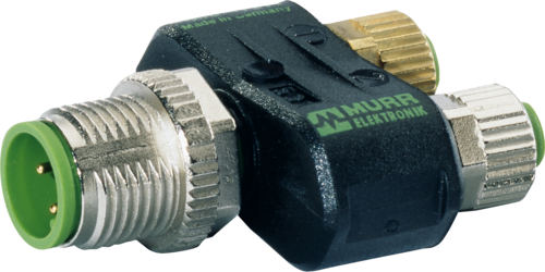 T-Coupler Slimline M12 male / 2x M8 female  A-cod.