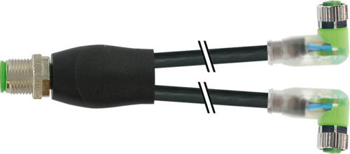 Y-Distributor M12 male/M8 female 90° A-cod LED V4A