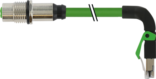 M12 fem. recept. D-cod. rear / RJ45 male 90° down